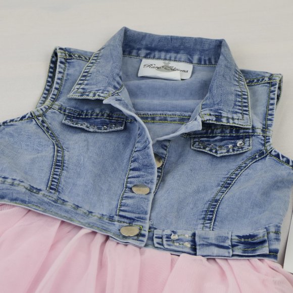 NEW Rare Editions Girls 3T Denim Topper with Mesh Tiered Skirt Dress - Picture 4 of 7